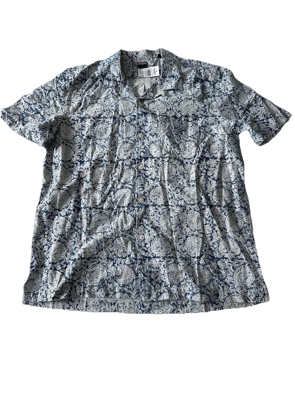 Todd Snyder Floral Kalamkari Blue White Short Sleeve Collar Shirt Size XL New